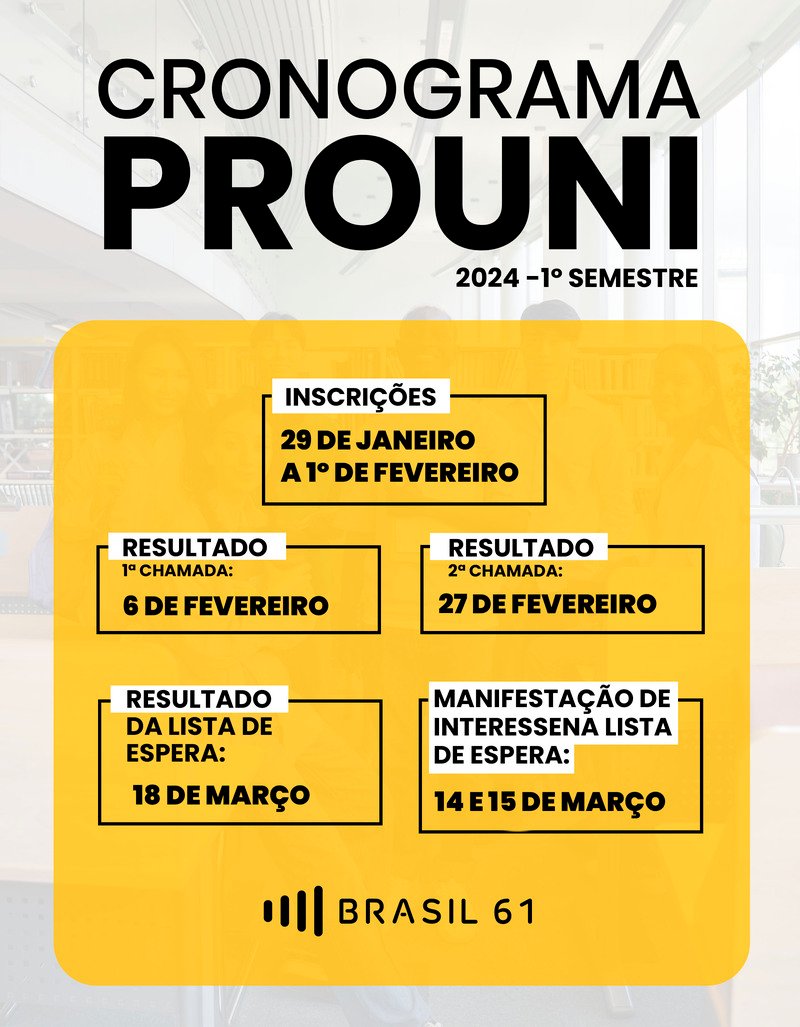 InscriesparaProuniterminamnestaquinta-feira1saibacomoparticipar_0493795001721695673 Inscrições para Prouni terminam nesta quinta-feira (1º); saiba como participar